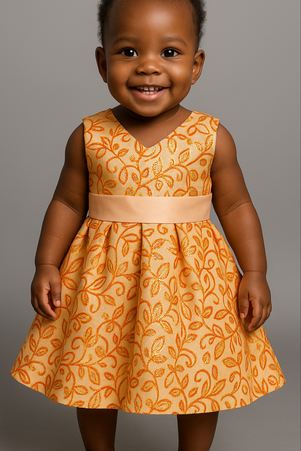 Toddler Girls’ red & Gold Brocade Dress with Fabric-Covered Buttons and Back Bow
