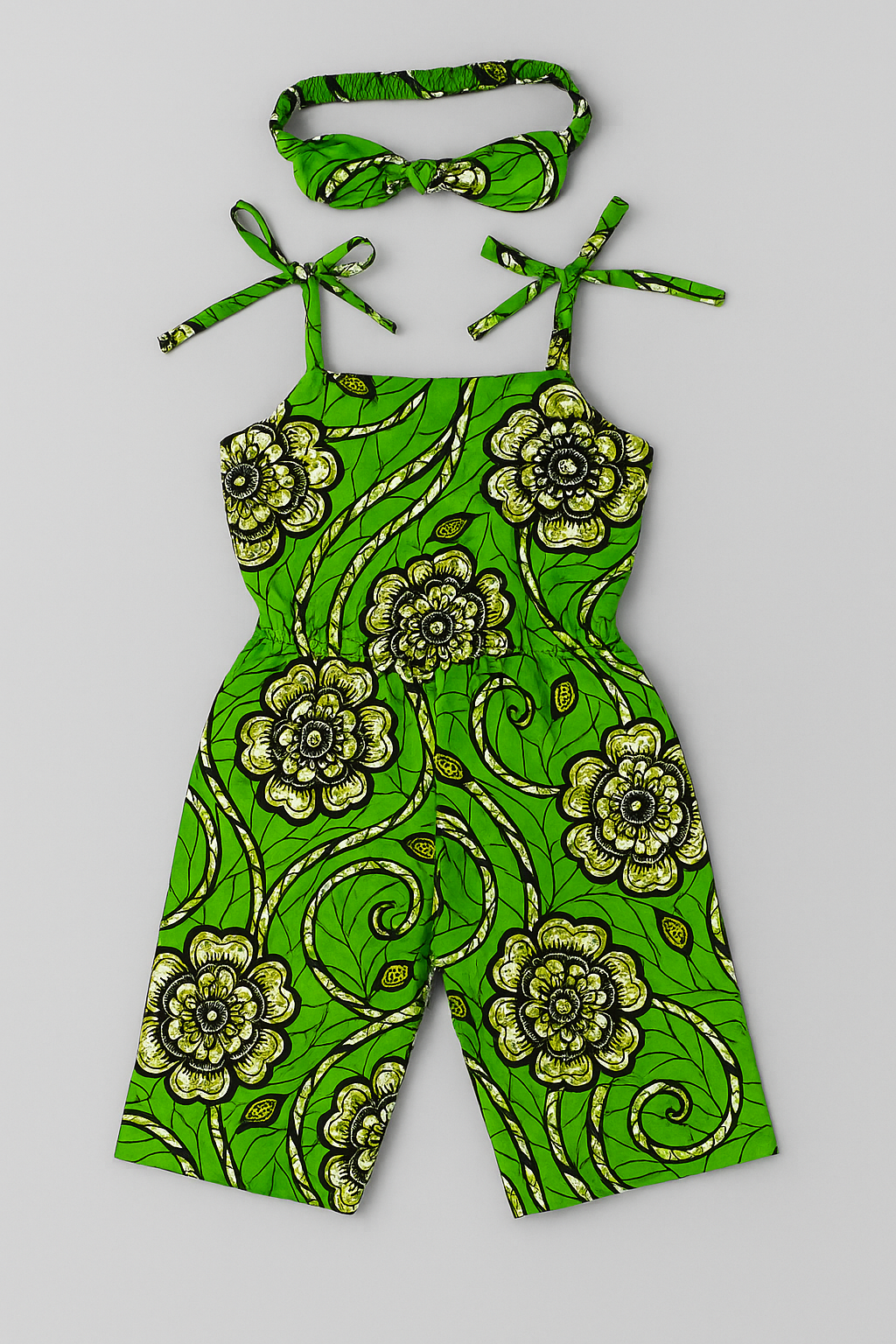 Purple Ankara Floral Romper with Headband – Kids