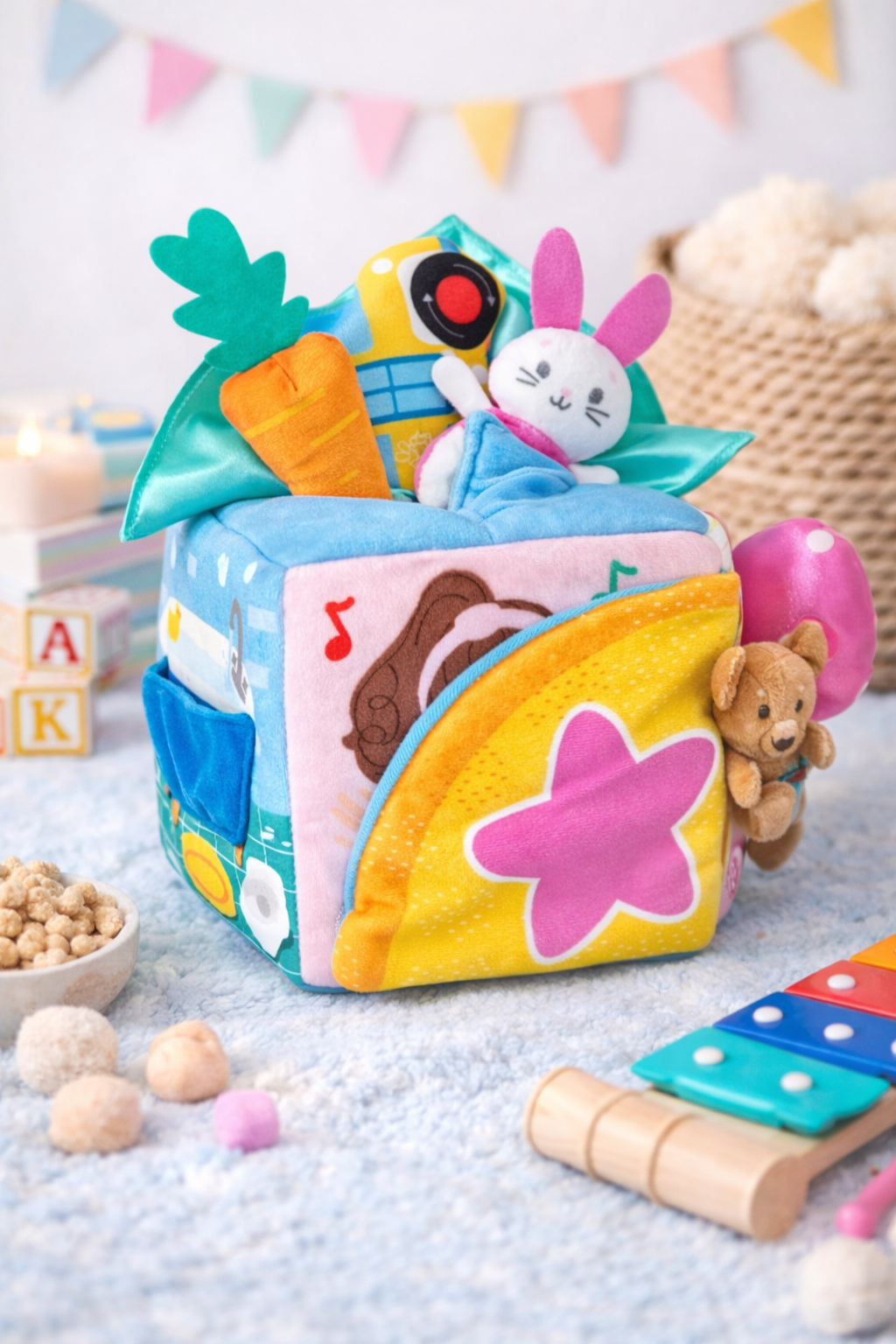 Ms. Rachel’s Surprise Learning Box – Soft Sensory Activity Cube for Babies & Toddlers
