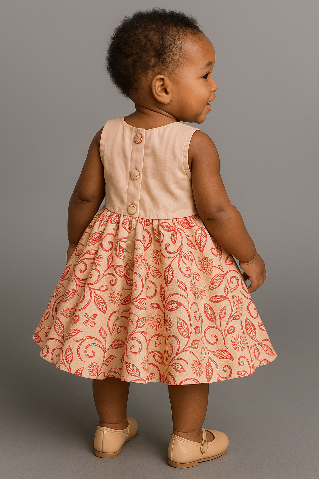 Baby Girl Elegant Bow Dress – Peach & Gold Paisley