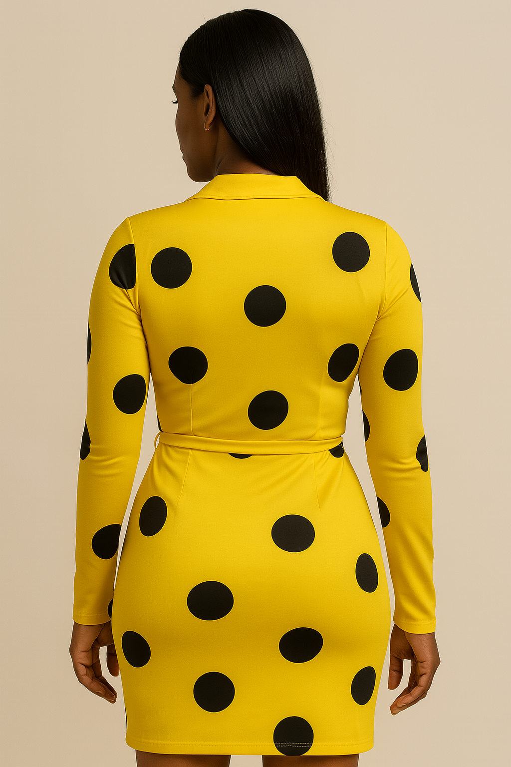 Bold Dot Delight Wrap Dress – Yellow & Black
