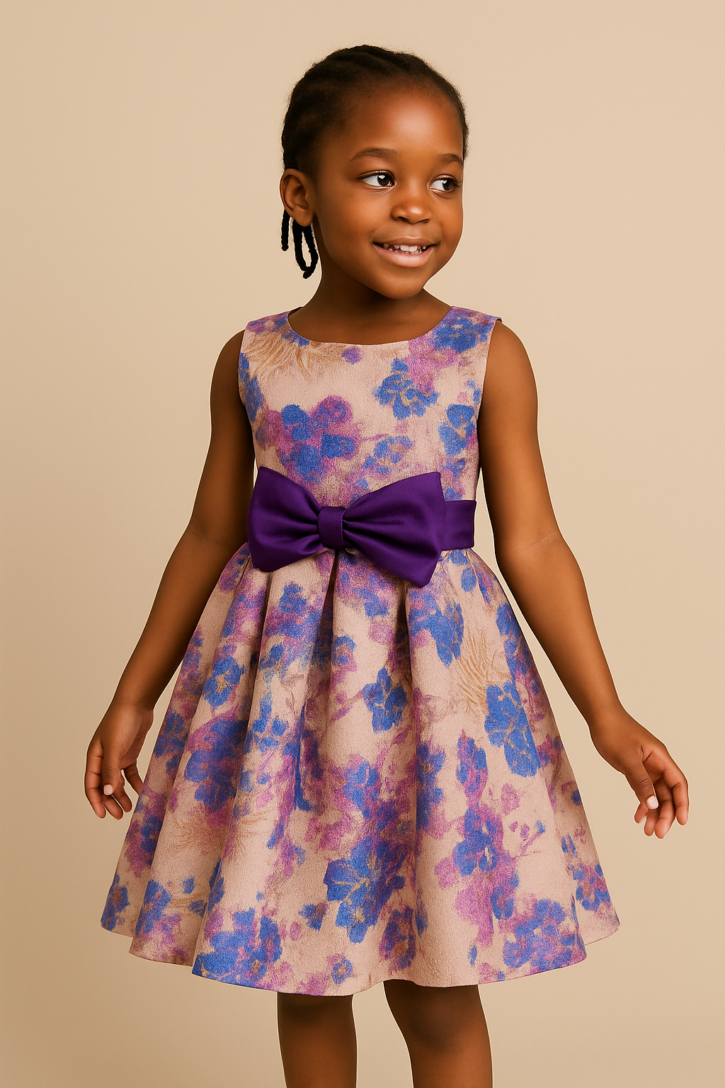 Lavender Bloom Fit-and-Flare Party Dress with/without Purple Bow