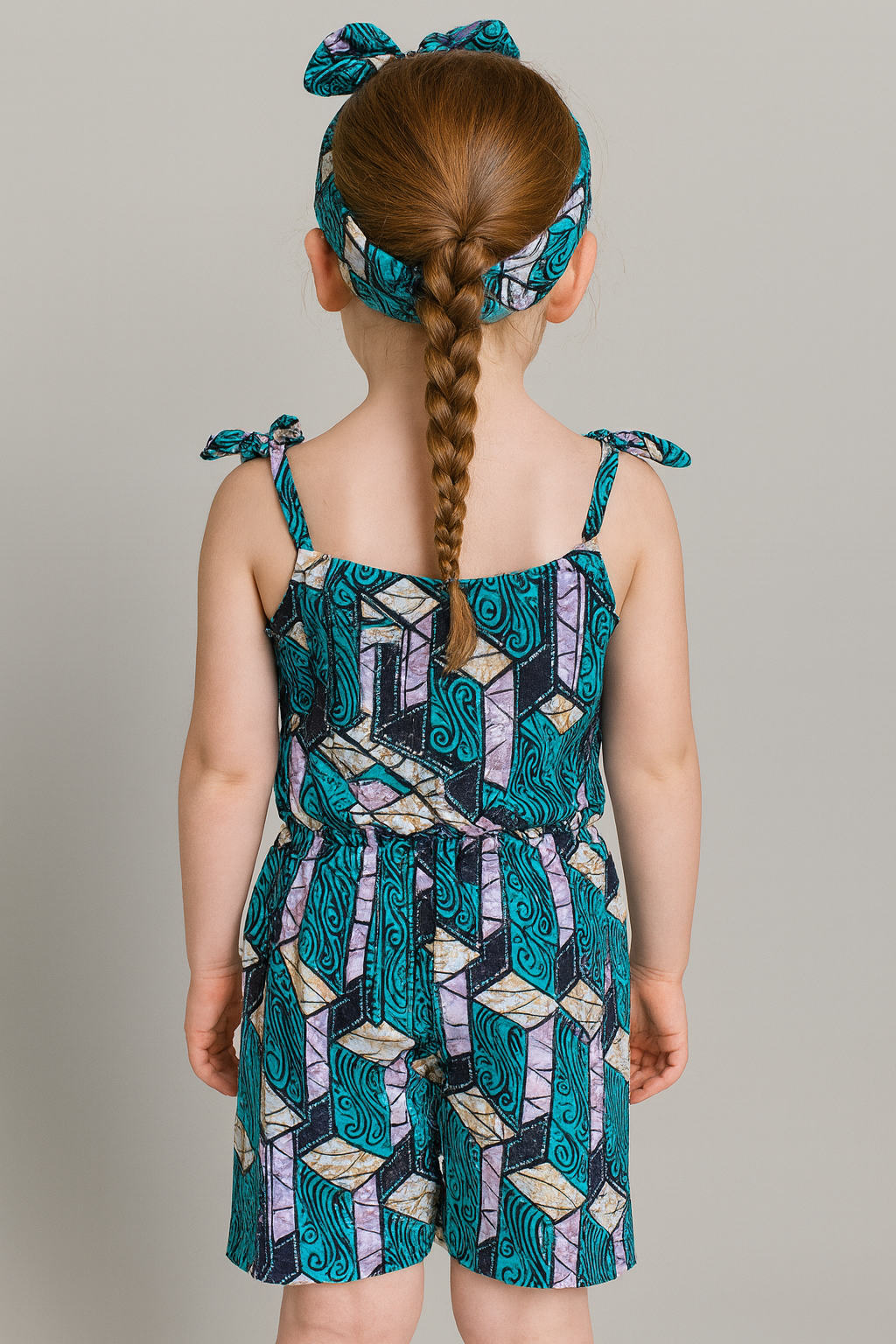 Purple Ankara Floral Romper with Headband – Kids
