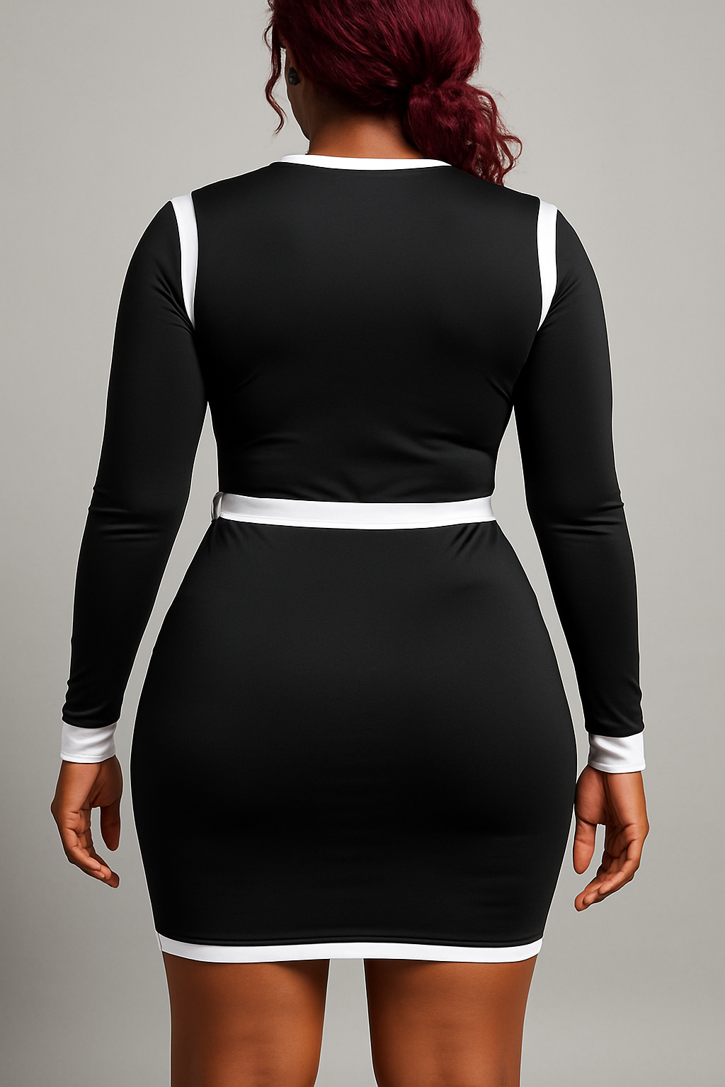 Contrast Bodycon Mini Dress with Zipper and Belt