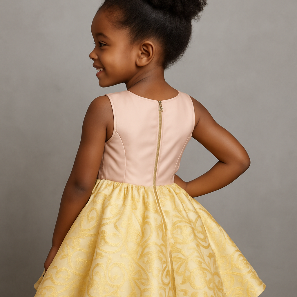 Elegant Blush & Gold Floral Party Dress for Girls
