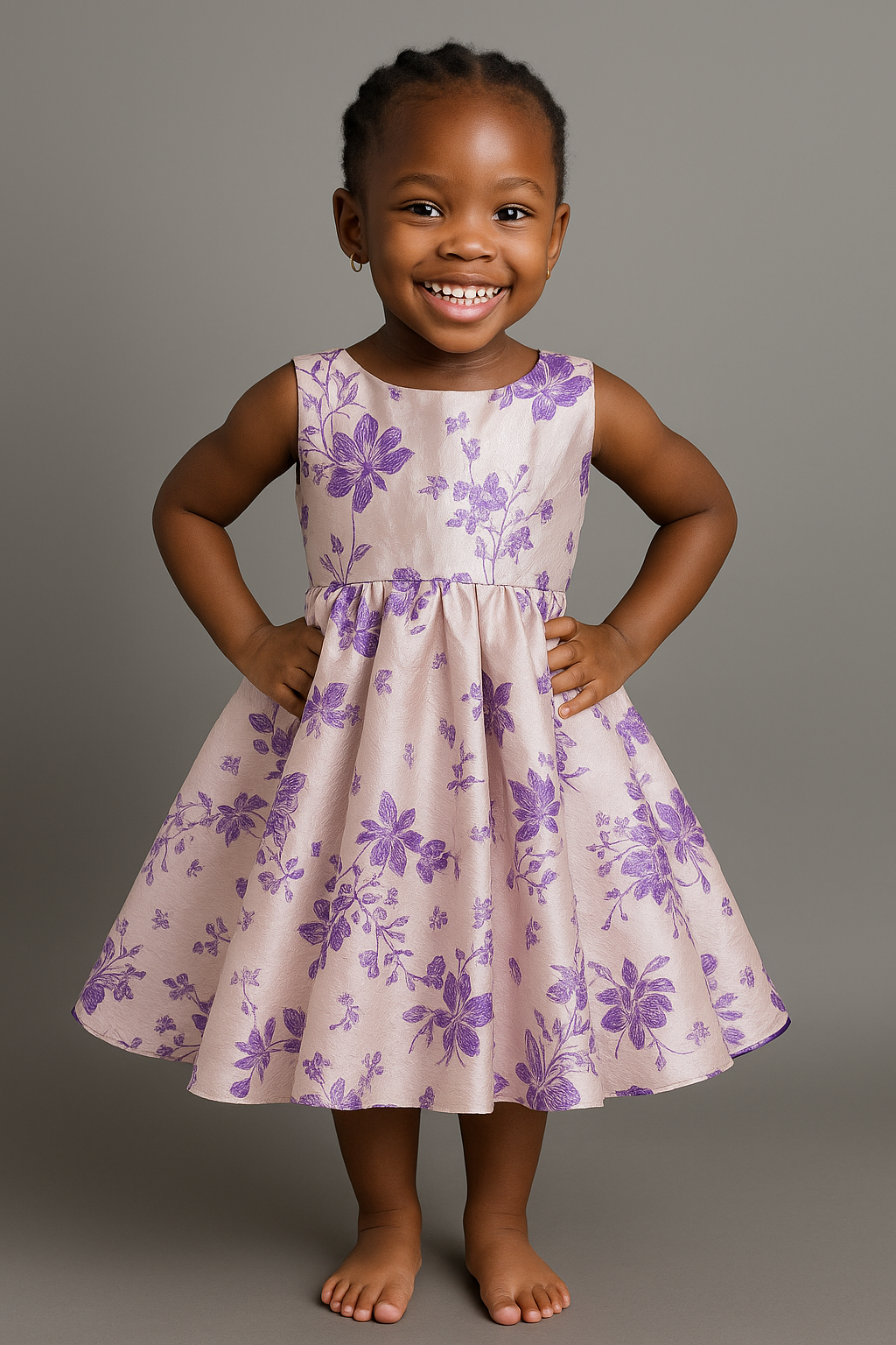 Ivory & Purple Floral Party Dress for Girls – Elegant Fit & Flare