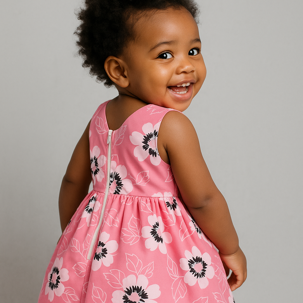Girls’ Pink Floral Bow Dress – Sleeveless Party & Casual Outfit