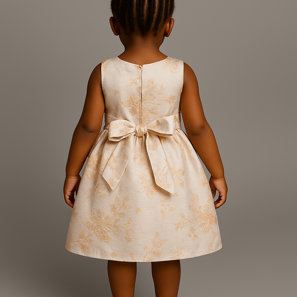 Golden Bloom Baby Girl Dress – Elegant Party Wear with Bow Back