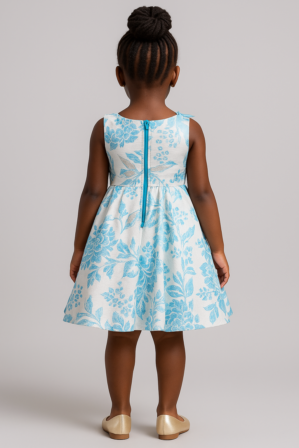 Elegant Blue Floral Brocade Dress – Girls