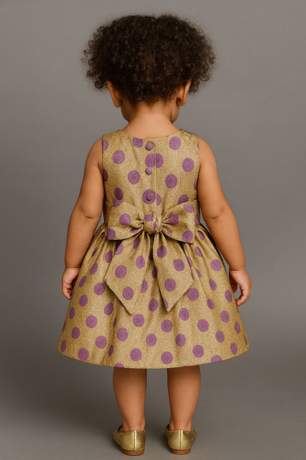 Gold & Purple Polka Dot Bow Dress