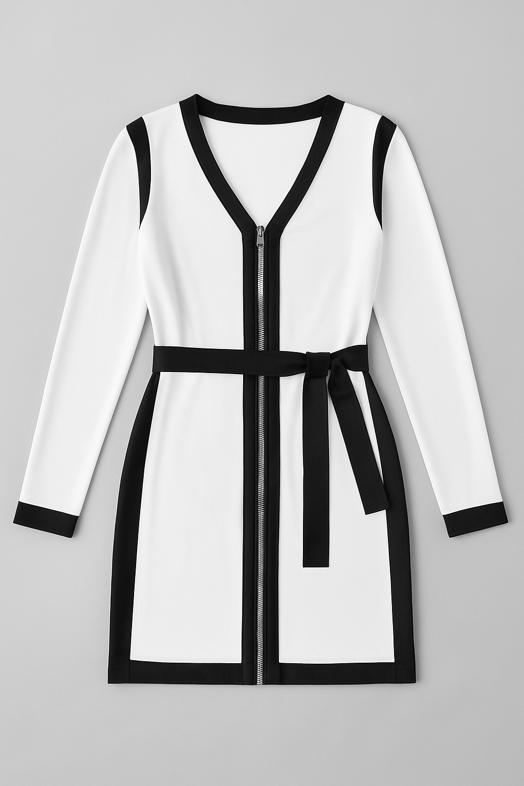 Contrast Bodycon Mini Dress with Zipper and Belt