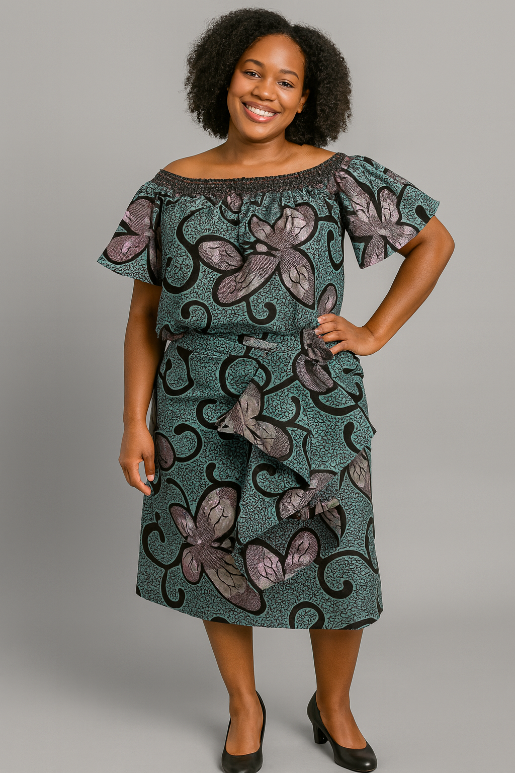 Ankara Off-Shoulder Gnagankomé and Wrapper Set
