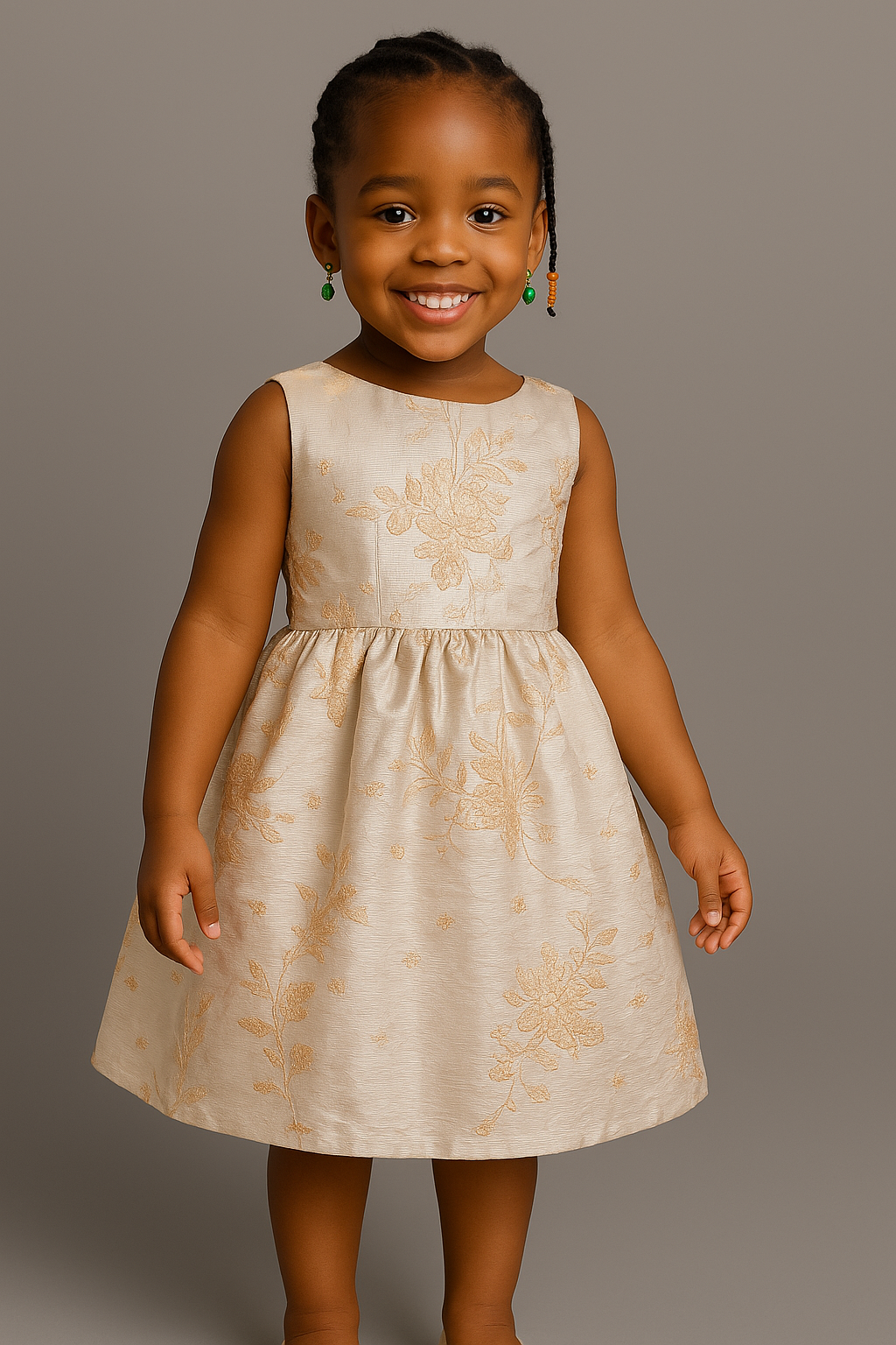 Golden Bloom Baby Girl Dress – Elegant Party Wear with Bow Back
