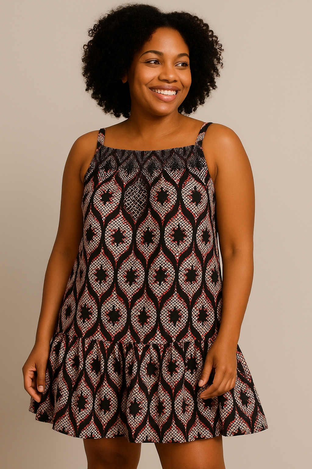 Women's African Print Sleeveless Ruffle Hem Dress
