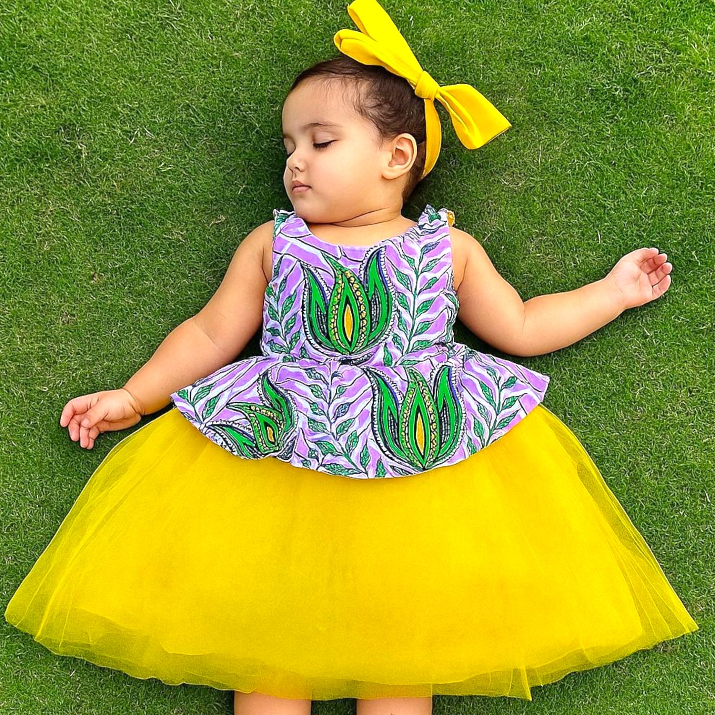 Ankara Tulle Princess Dress with One Shoulder Bow
