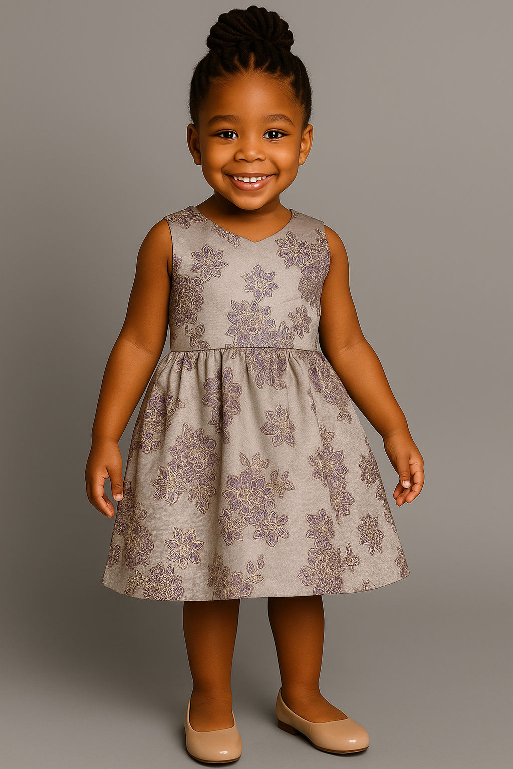 Elegant Lavender Floral Brocade Party Dress – Back Bow Detail