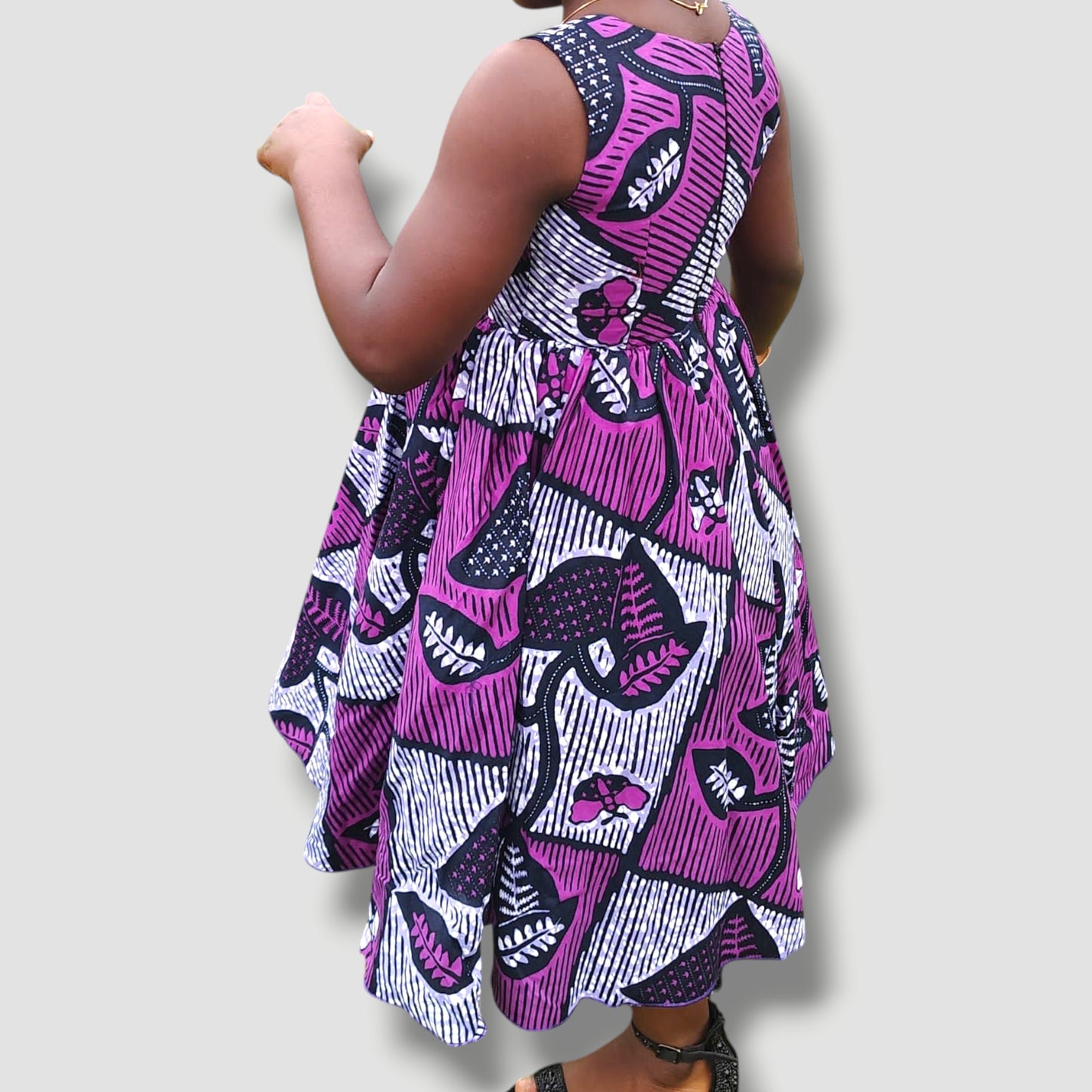 Ankara Purple Flower Girl Dress with Pearl Embellishment | Ecom GMR