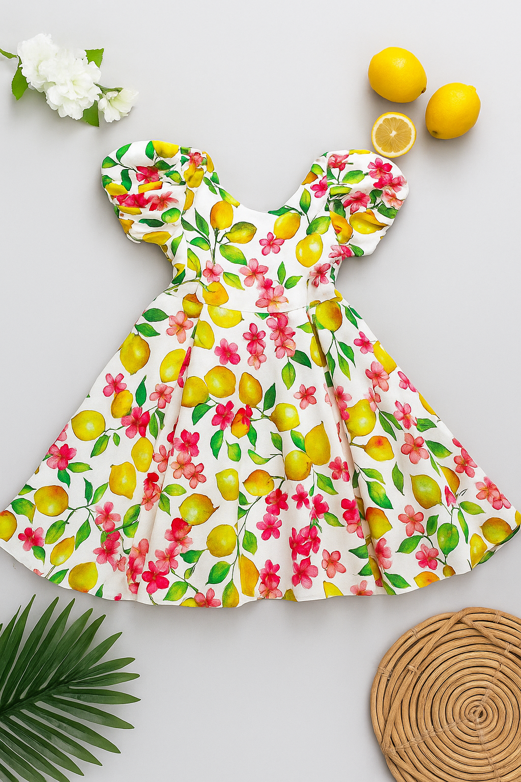 Lemon Blossom Puff Sleeve Dress for Girls | Ecom GMR