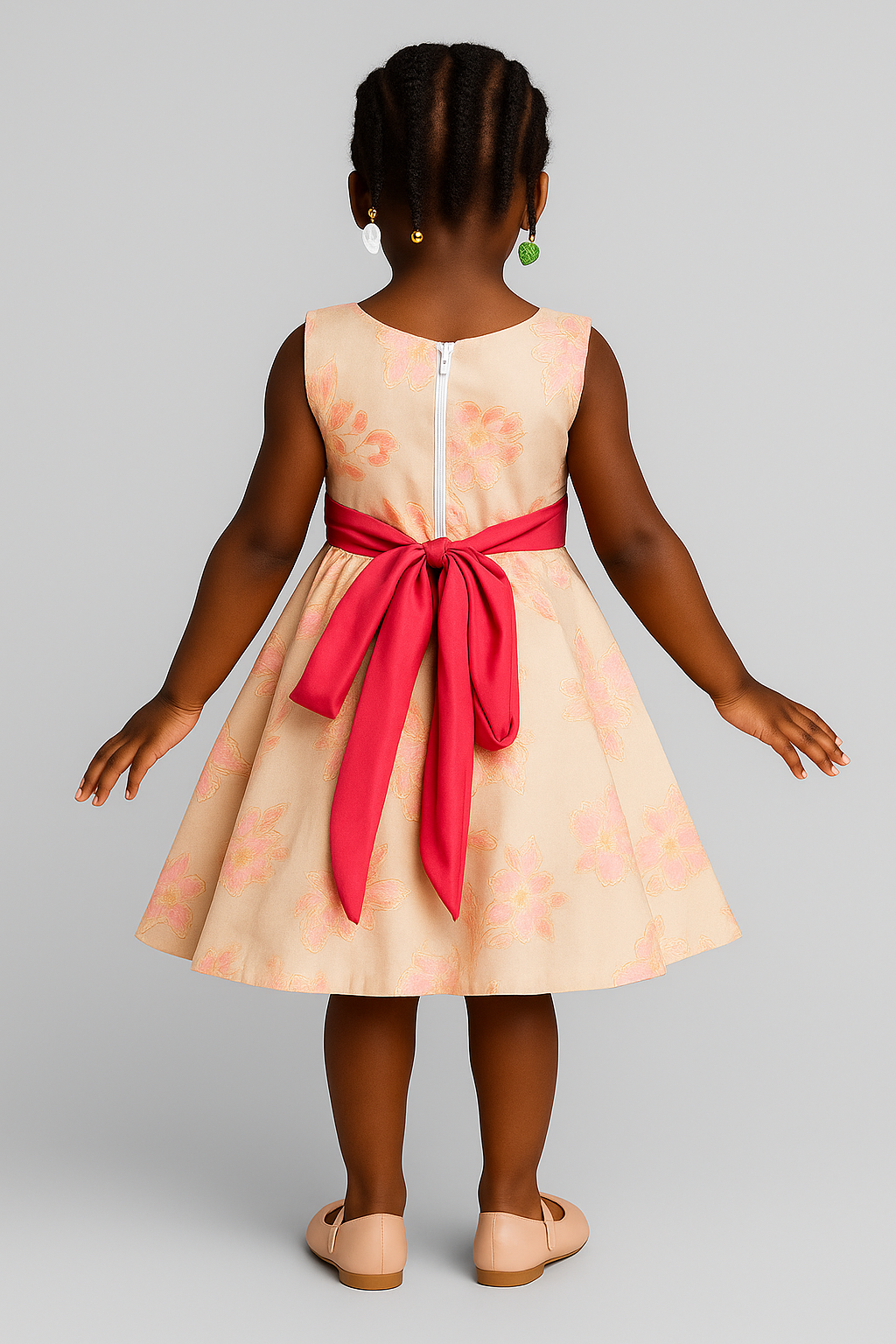 Girls’ Floral Brocade Party Dress with Pink Bow
