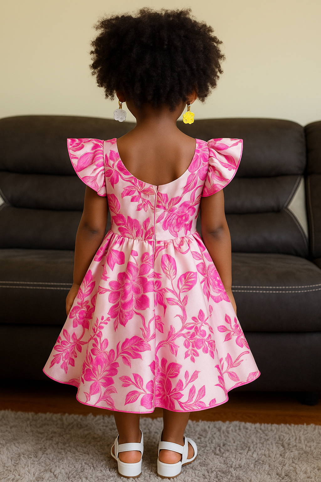 Girls’ Pink Floral Party Dress with Bow