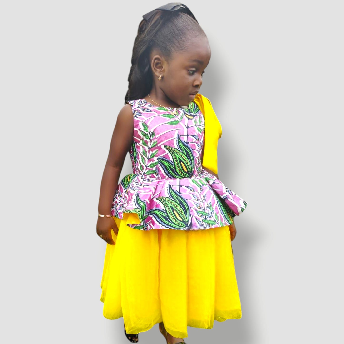 Ankara Tulle Princess Dress with One Shoulder Bow