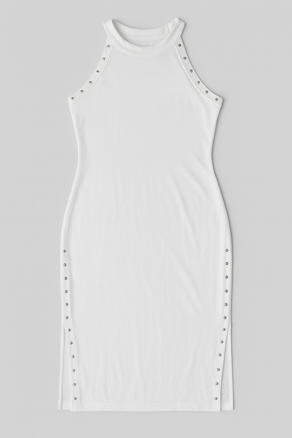 Studded Bodycon Midi Dress – Sleeveless Slit Detail