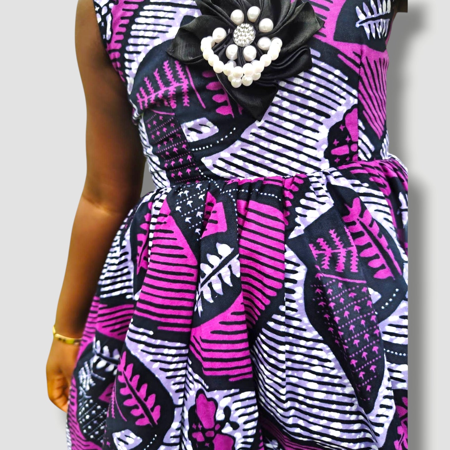 Ankara Purple Flower Girl Dress with Pearl Embellishment | Ecom GMR