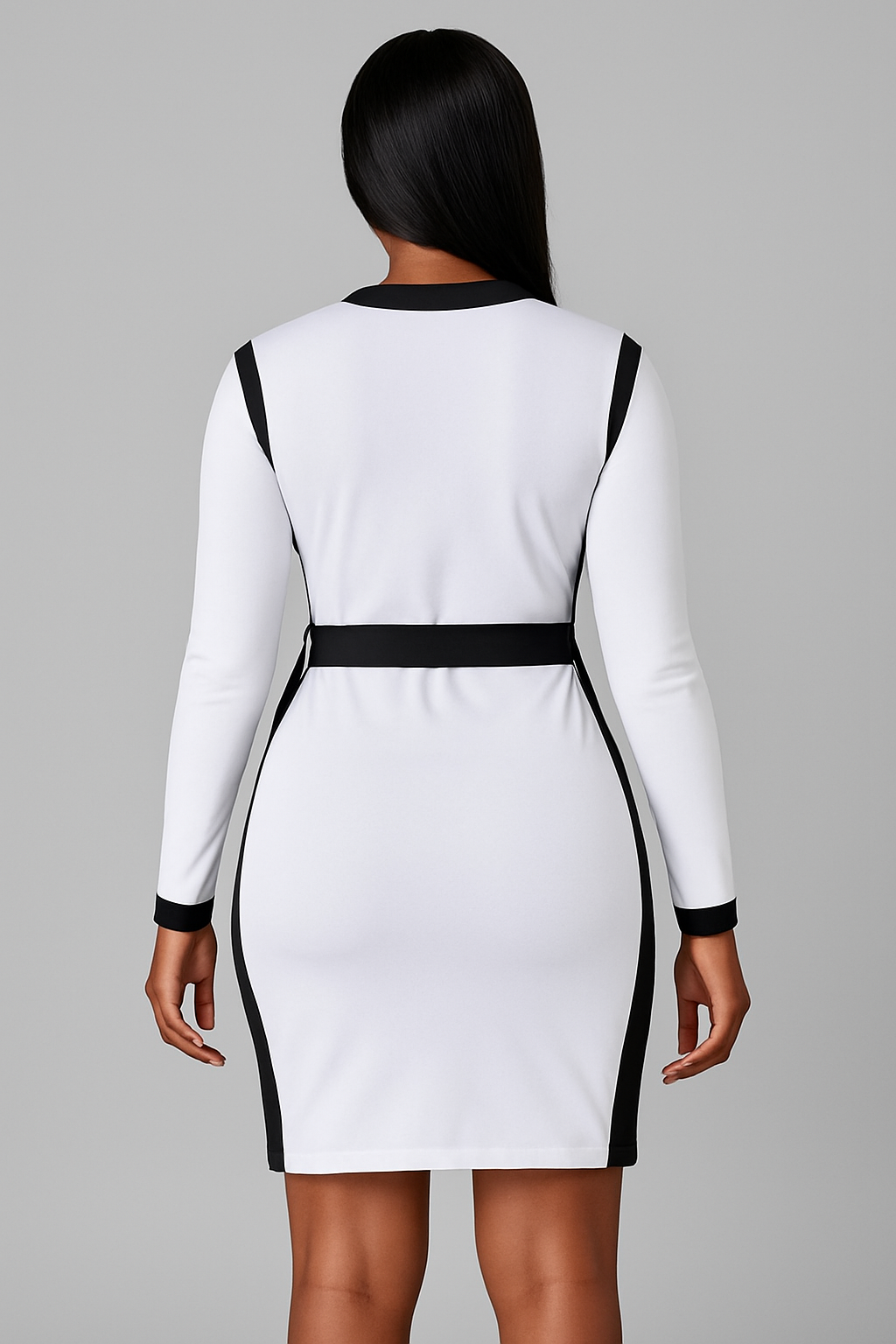 Contrast Bodycon Mini Dress with Zipper and Belt