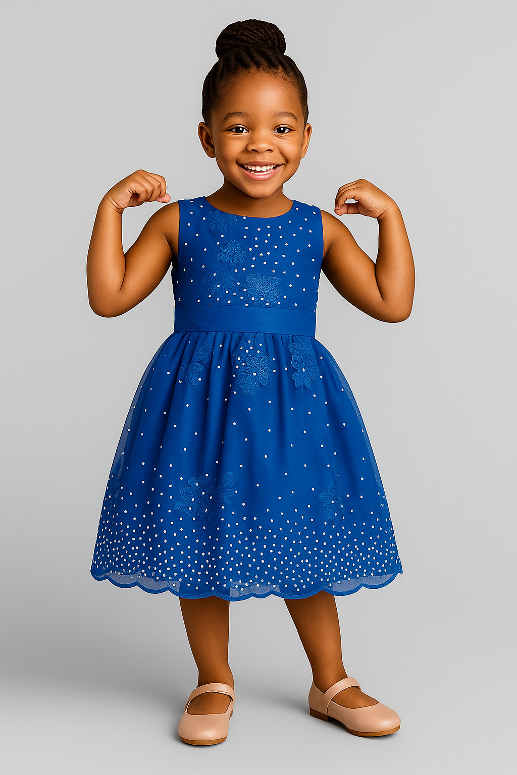 Royal Blue Lace & Pearl Party Dress for Girls – Back Bow Detail