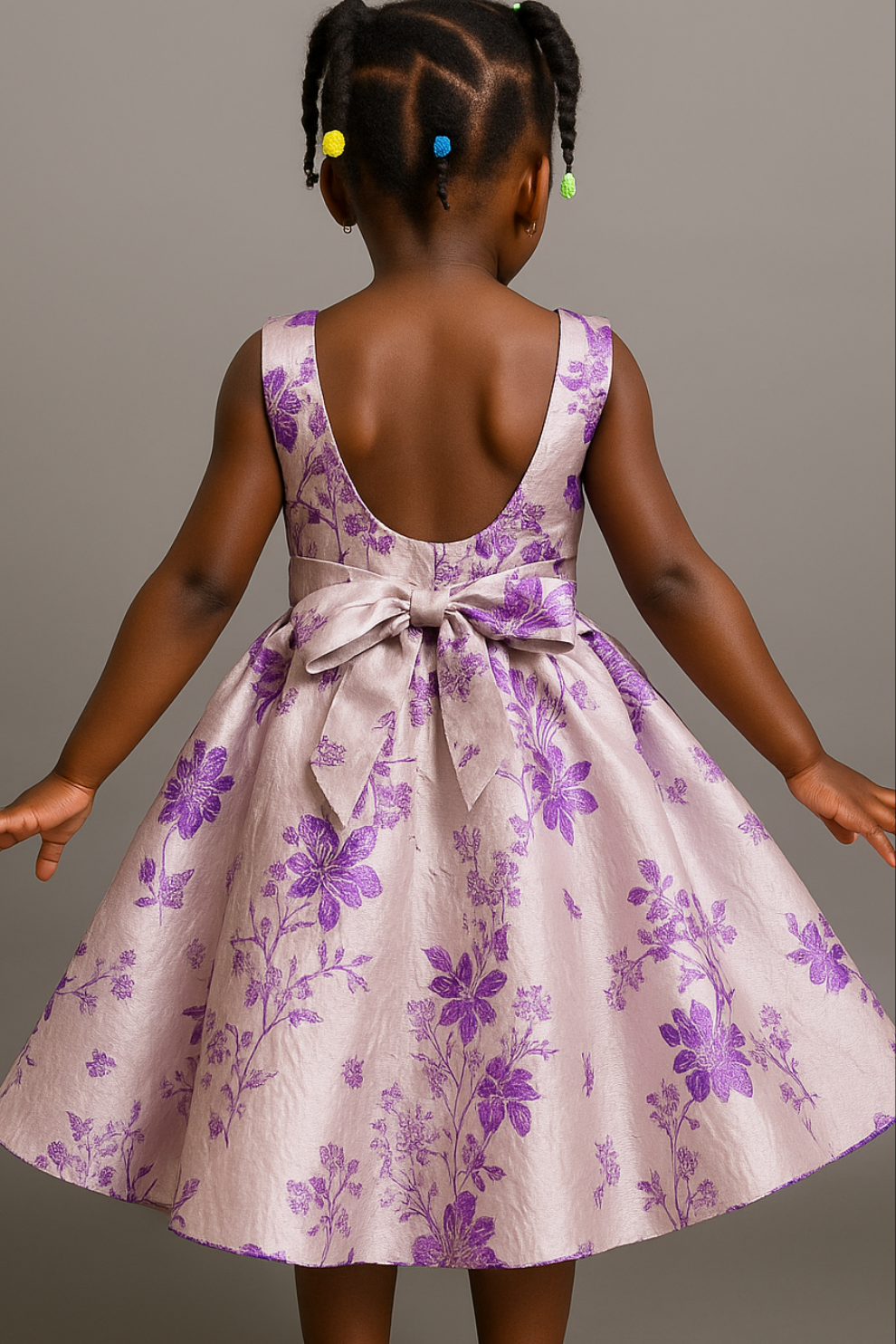 Ivory & Purple Floral Party Dress for Girls – Elegant Fit & Flare
