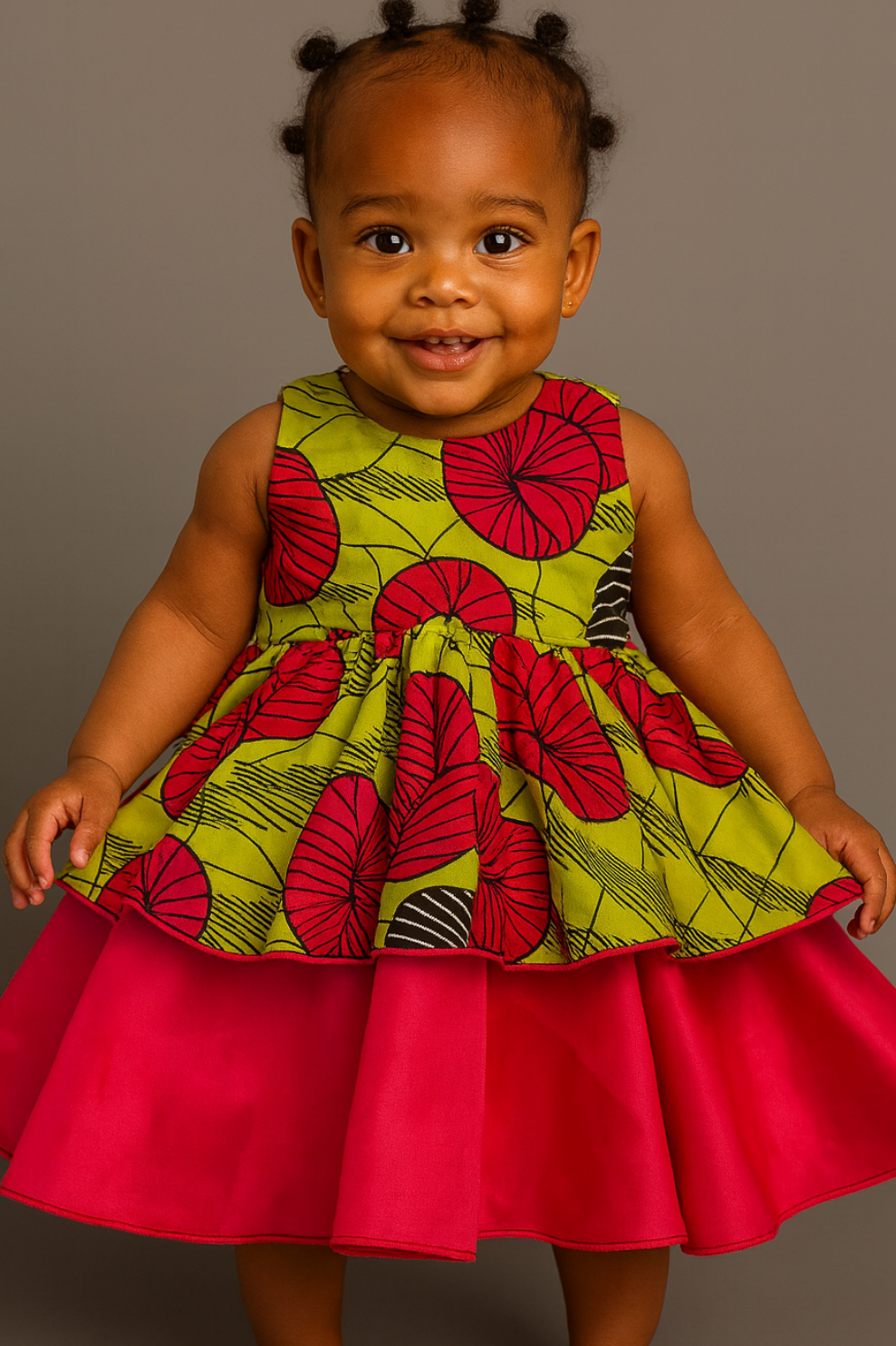 Floral Ankara Baby Dress with Satin Underskirt