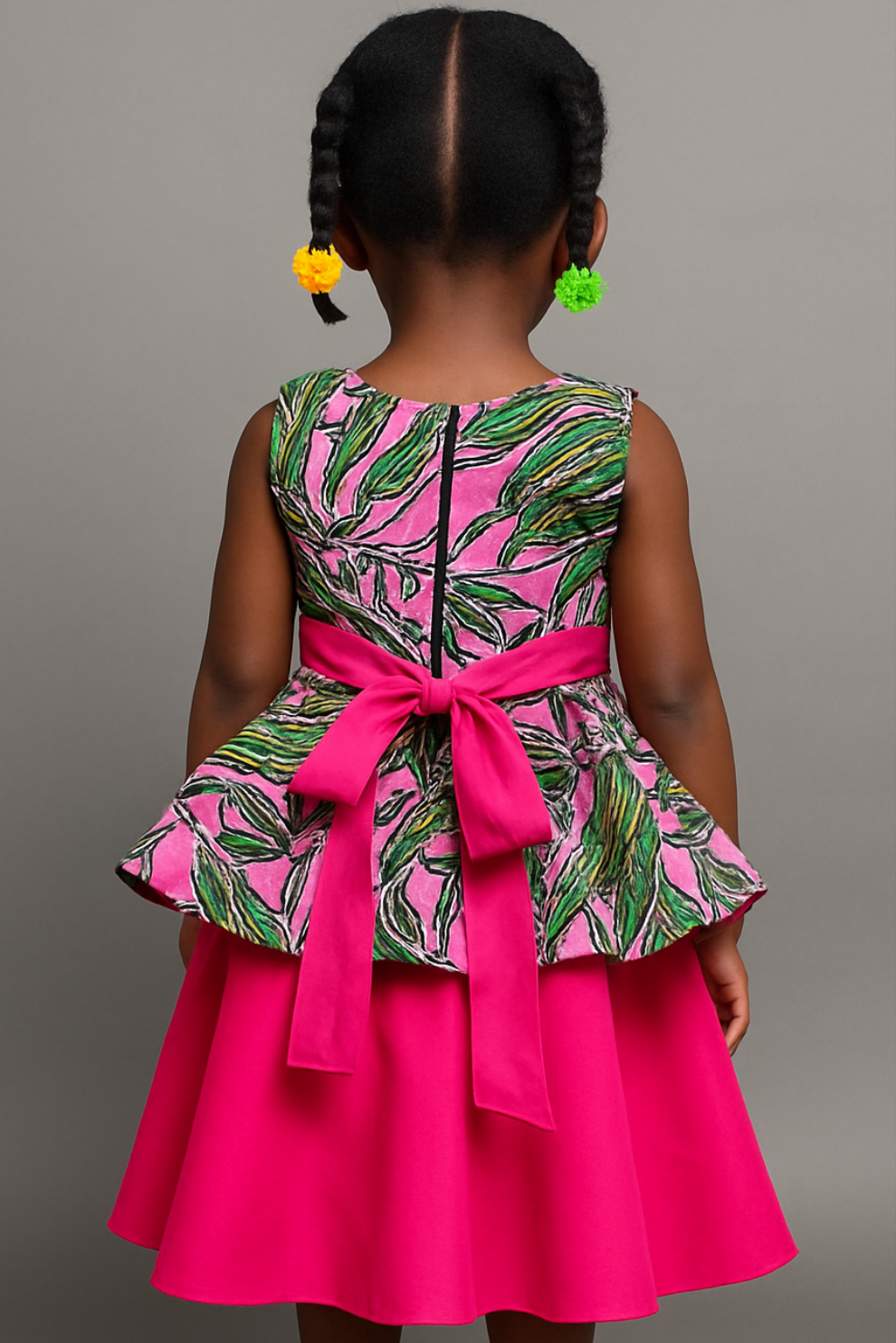 Girls Ankara Peplum & Pink Flare Dress