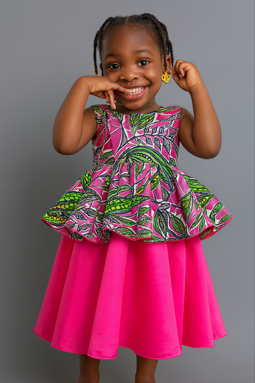 Girls Ankara Peplum & Pink Flare Dress