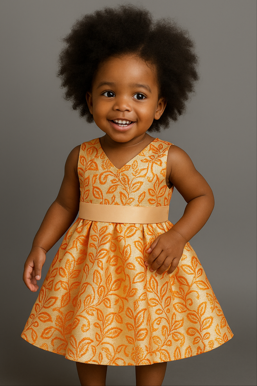 Toddler Girls’ red & Gold Brocade Dress with Fabric-Covered Buttons and Back Bow