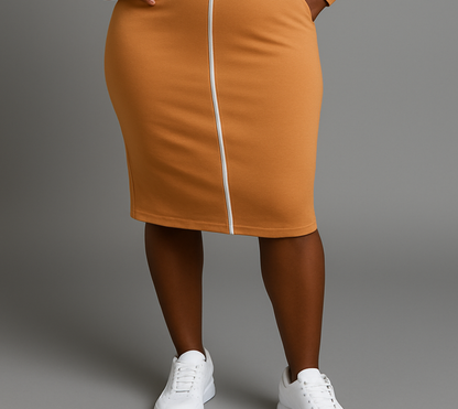 Long Sleeve Bodycon Dress with White Trim Detail