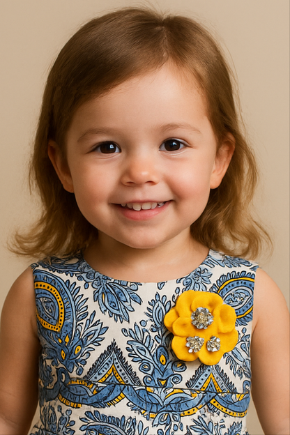 Blue & Yellow Ankara Girl’s Dress with Back Keyhole Detail