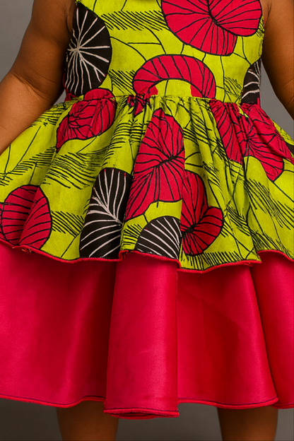 Floral Ankara Baby Dress with Satin Underskirt