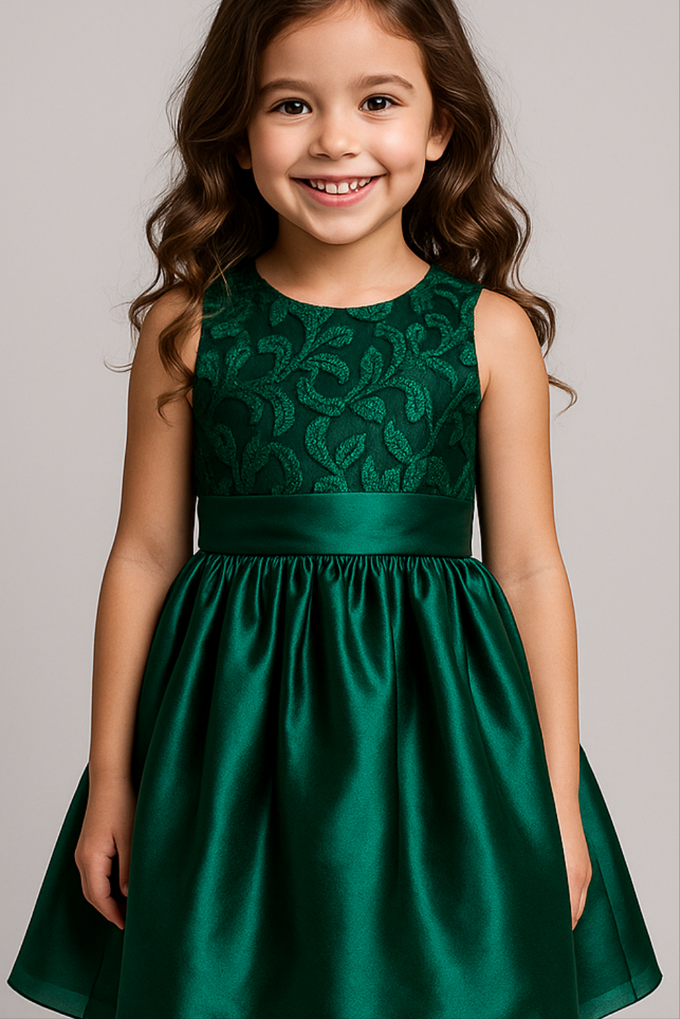 Emerald Green Lace & Satin Bow Back Dress for Girls