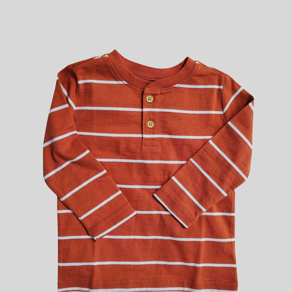 Kids' Rust Striped Henley Long Sleeve Tee