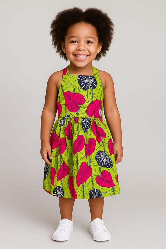 Bright Green Ankara Crossback Dress – Toddler Girl
