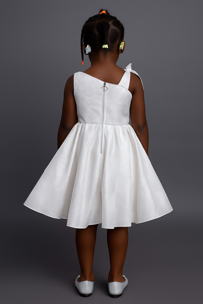 Elegant White Floral Party Dress for Girls – Sleeveless Bow Detail