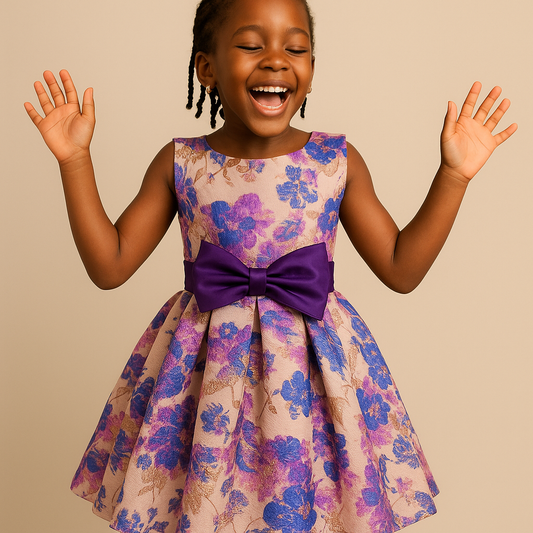 Lavender Bloom Fit-and-Flare Party Dress with/without Purple Bow