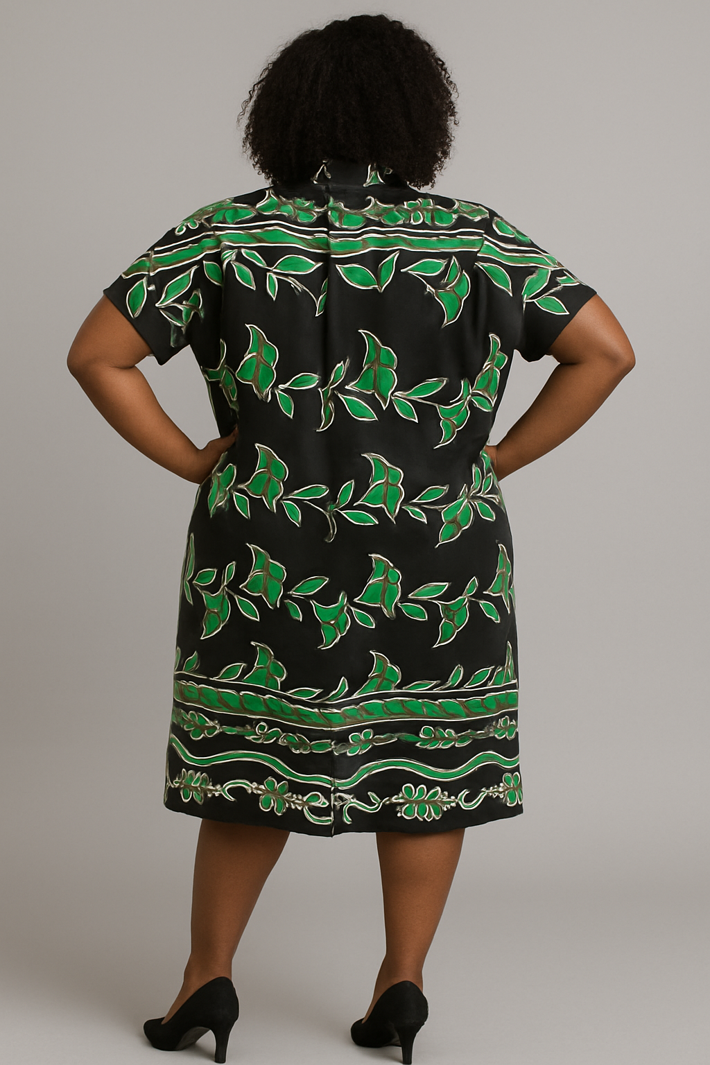 Green & Black Leaf-Print Ankara Kaftan Dress