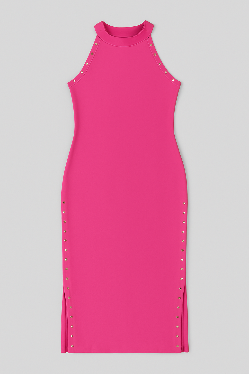 Studded Bodycon Midi Dress – Sleeveless Slit Detail