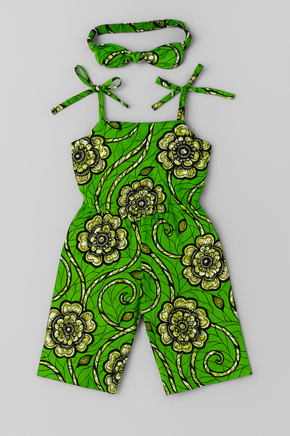 Purple Ankara Floral Romper with Headband – Kids