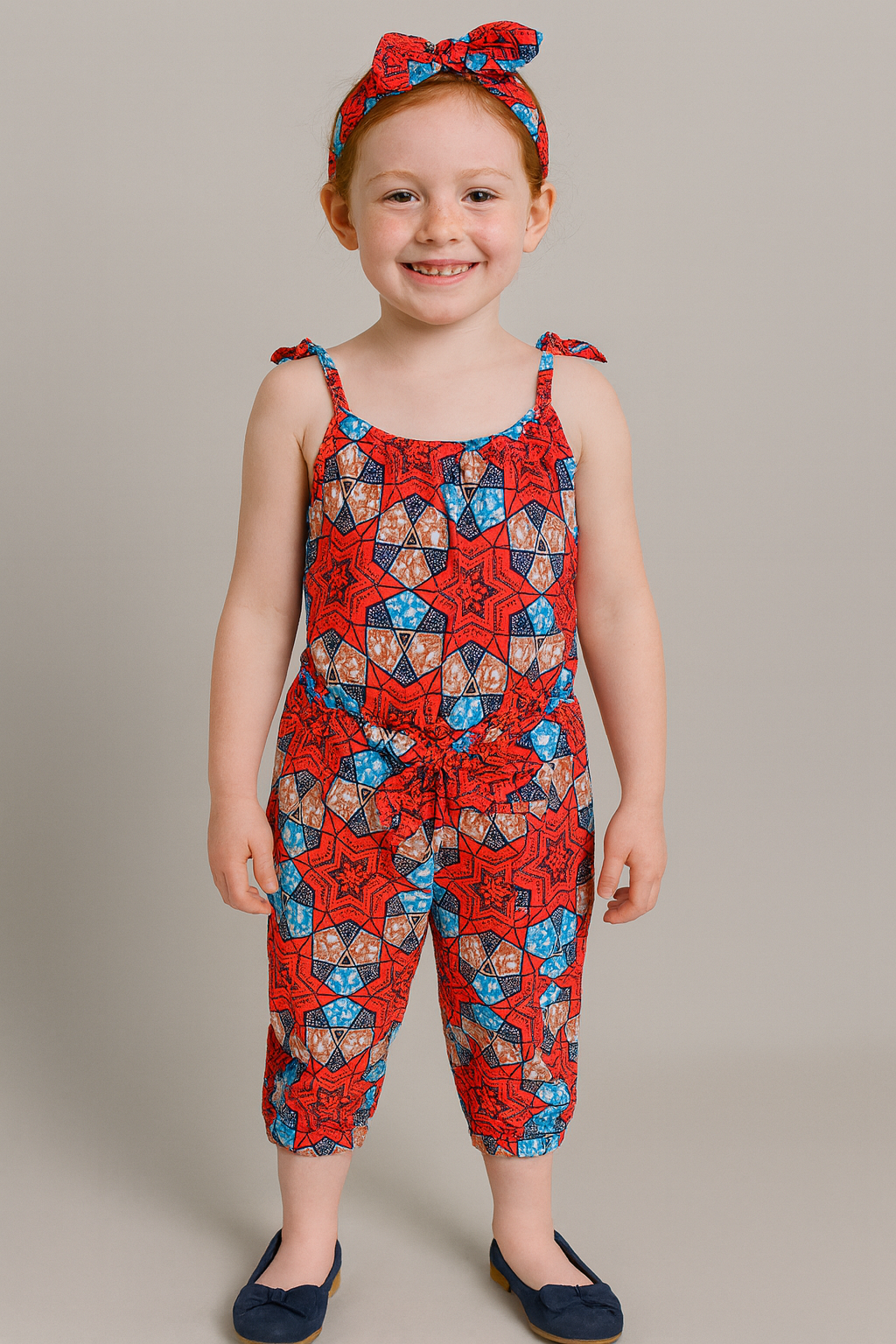 Purple Ankara Floral Romper with Headband – Kids