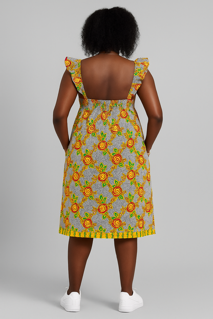 Women’s Sleeveless Ankara Midi Dress – Rose Print