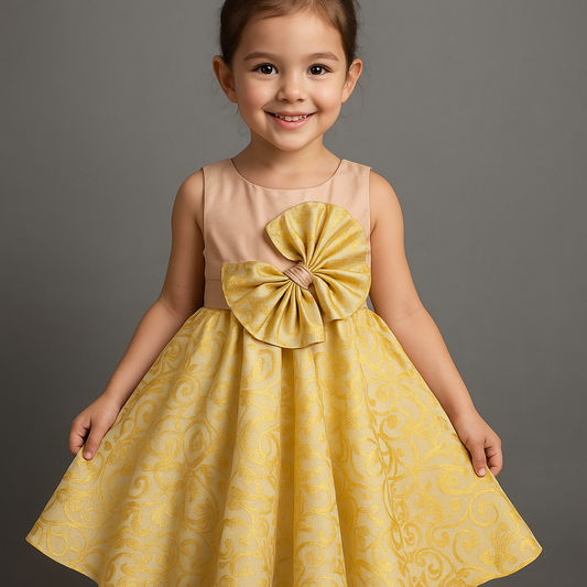 Elegant Blush & Gold Floral Party Dress for Girls