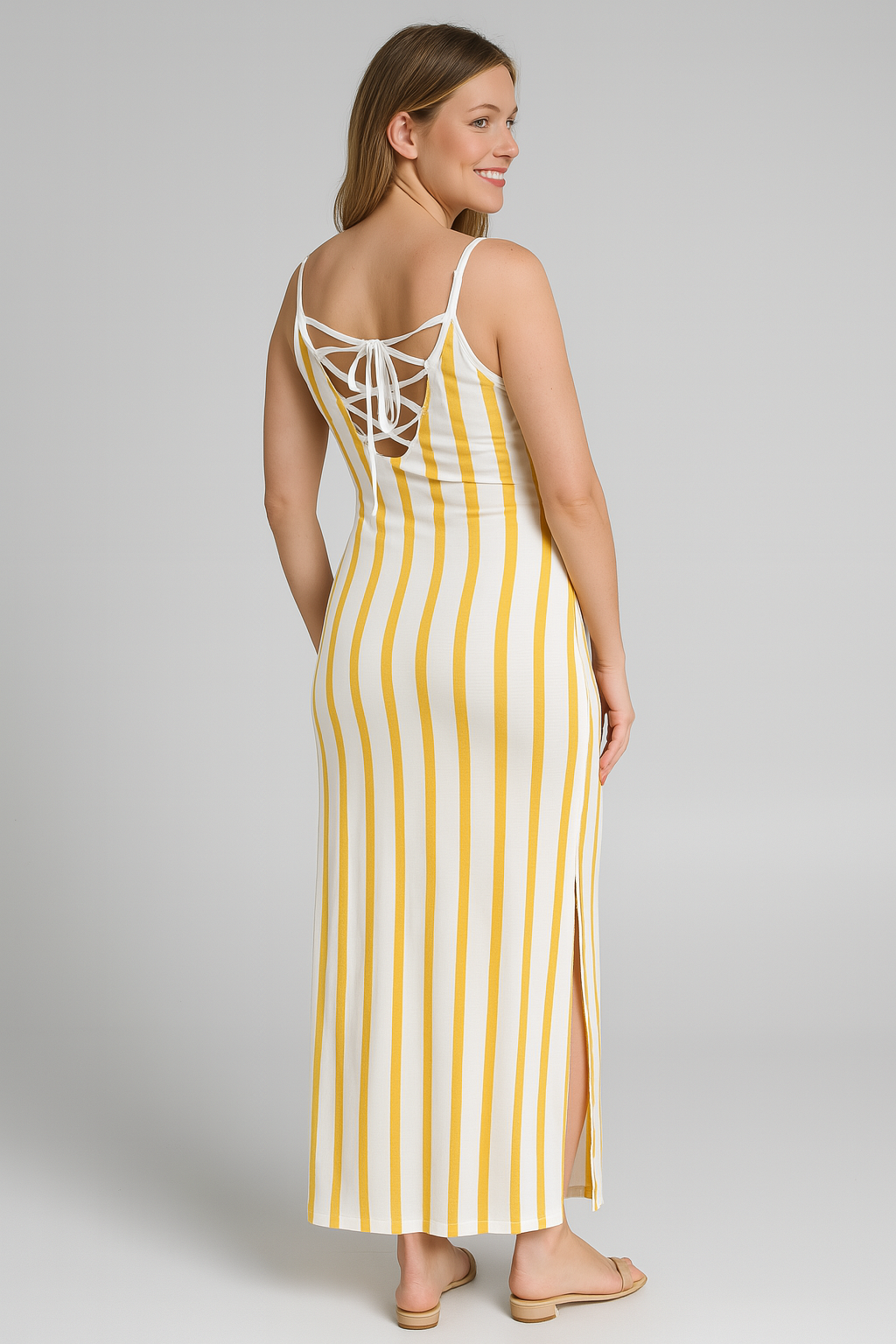 Vertical Stripe Sleeveless Maxi Dress – Summer Bodycon Fit