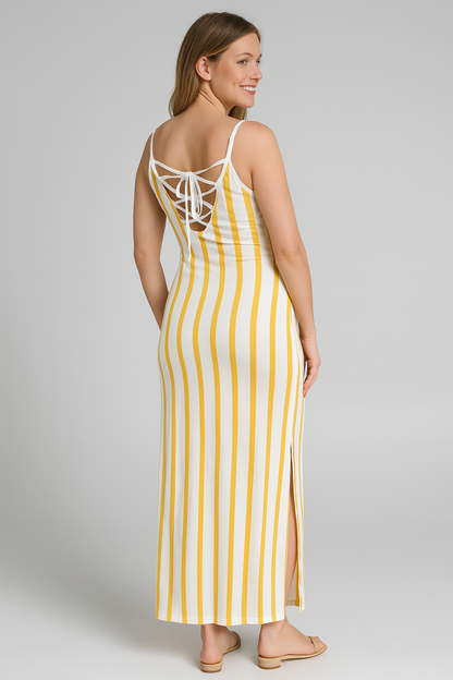 Vertical Stripe Sleeveless Maxi Dress – Summer Bodycon Fit